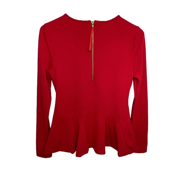 Carmen Marc Valvo Pleated Ponte Knit Peplum Top Size Small - Picture 2 of 5